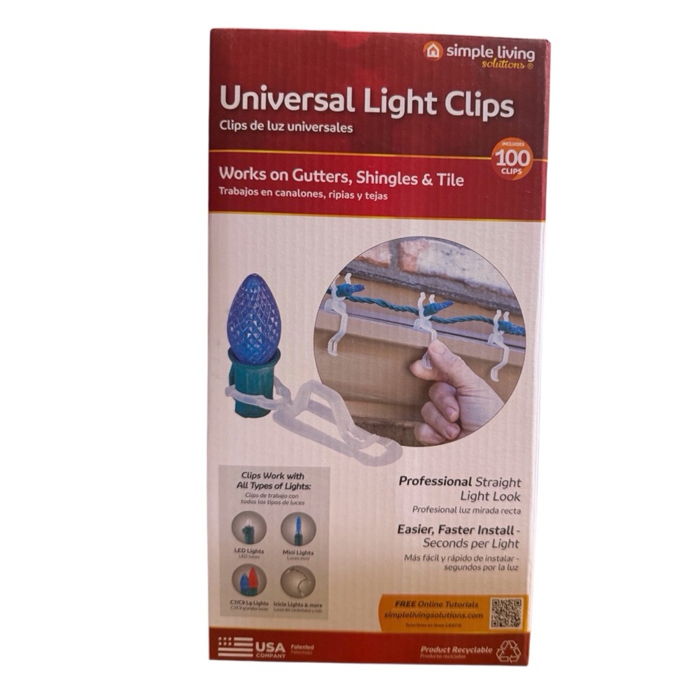 100 Universal Light Clips For all Types Lights Clip To Gutters Shingles & Tile